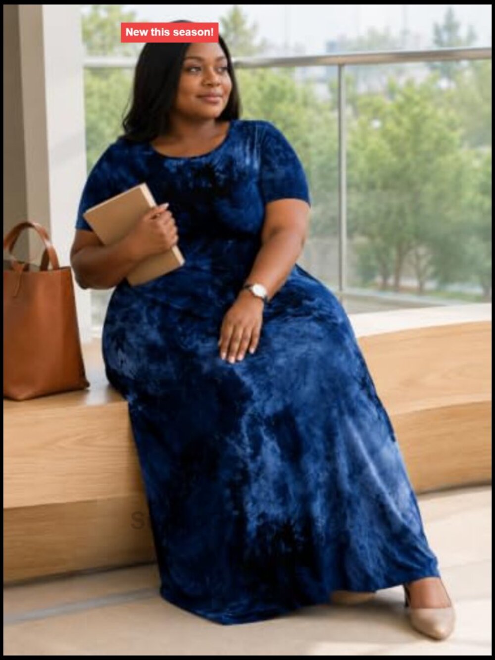 Plus Size Maxi Dress with Pockets Short Sleeve Crew Neck Casual Floral - Picture 5 of 7